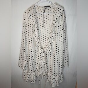 PrettyLittleThing Wrap White&Black Polka Dots Dress Ruffle Hem Long Sleeve.SZ 16